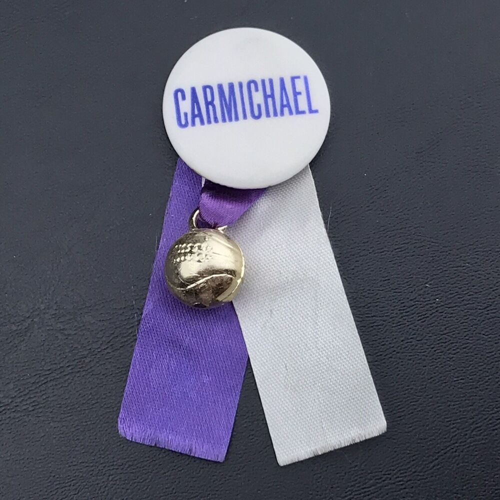 Carmichael Pin Button Vintage Ribbons Basketball